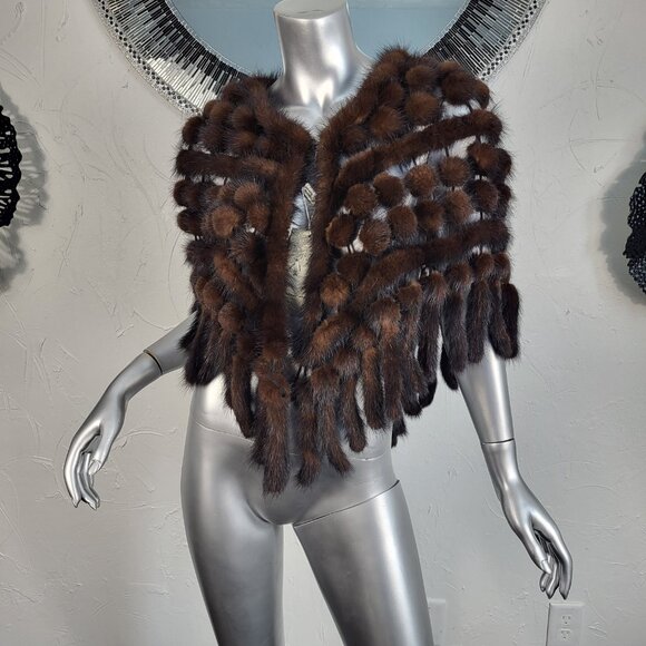 NWT~$424~BROWN RANCH GENUINE REAL MINK FUR TAILS STOLE CAPE WRAP SHAWL COAT - Picture 13 of 16